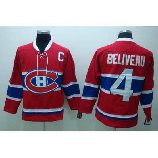 Canadiens #4 Jean Beliveau Stitched Red CH CCM Throwback NHL Jersey